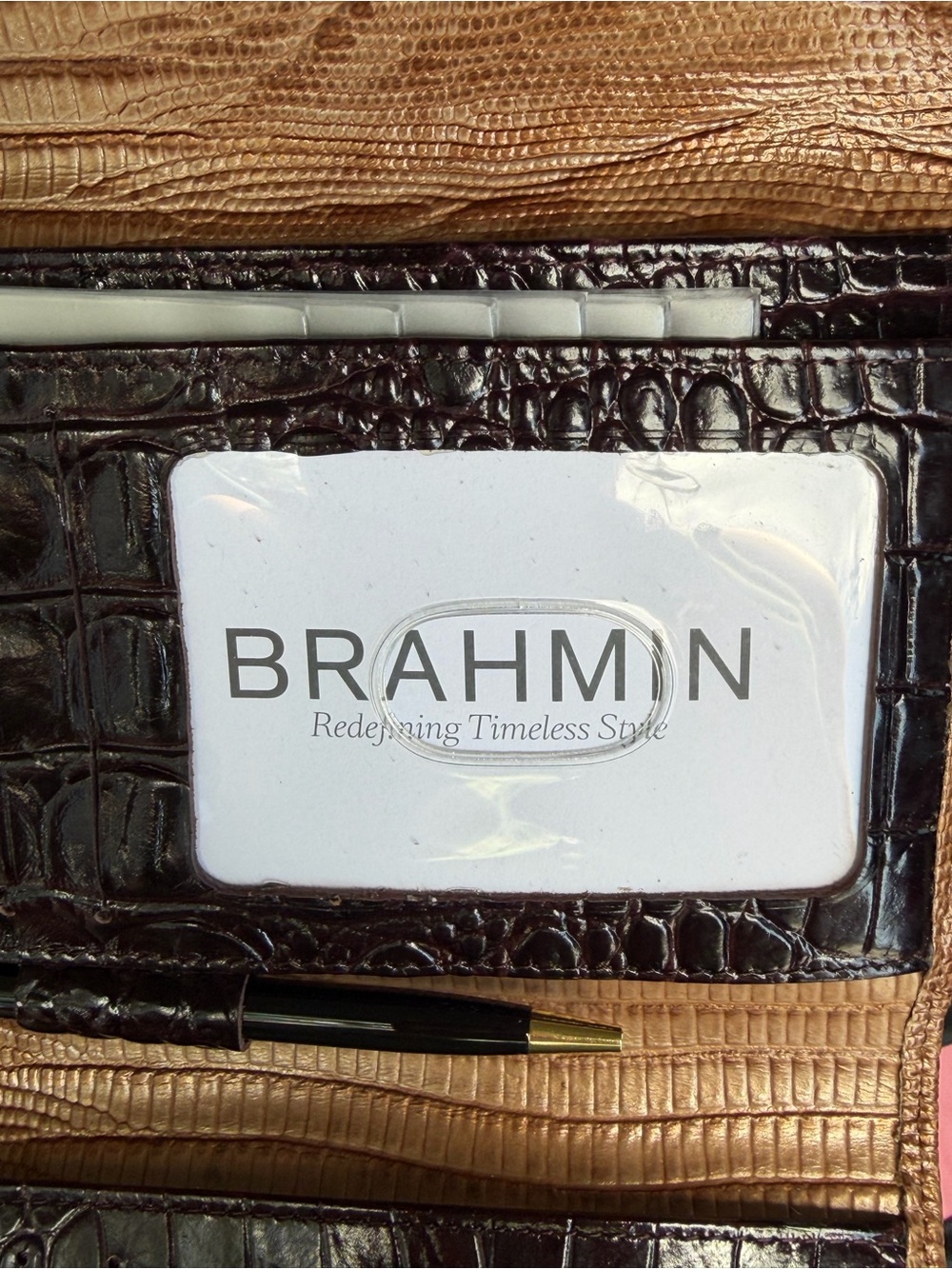 Brahmin Vintage Wallet Croc Embossed Leather Checkbook Complete Set Authentic - Picture 6 of 9